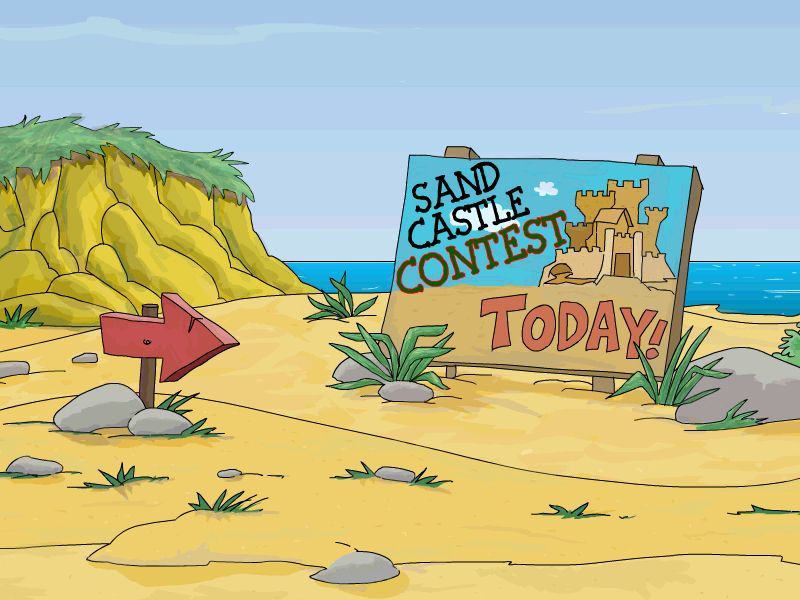 Arthur's Sand Castle Contest (Windows) screenshot: Arthur is excited to see this sign