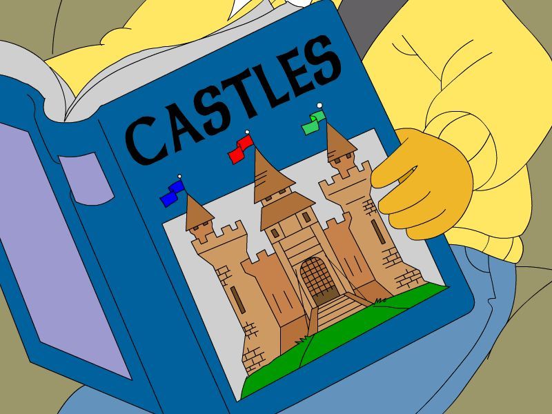 Arthur's Sand Castle Contest (Windows) screenshot: Arthur is reading a book about castles in the car
