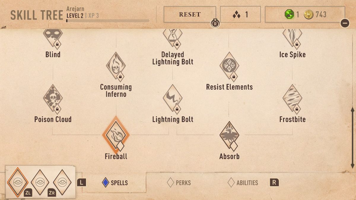The Elder Scrolls: Blades (Nintendo Switch) screenshot: Gaining levels gives you access to more spells and skills.