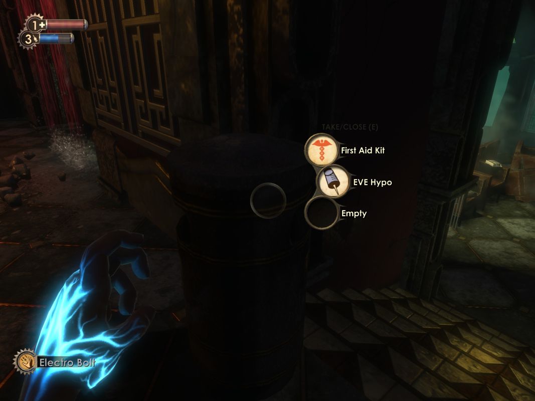 BioShock (Windows) screenshot: You can find items in many places - including trash cans