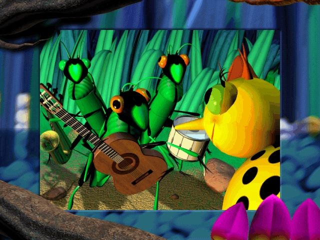 Miss Spider's Tea Party (Windows) screenshot: The grasshoppers are anxious to form a band...