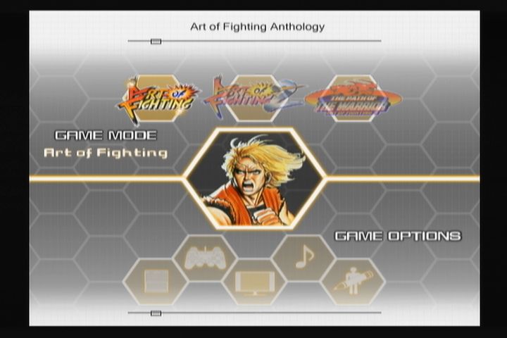 Art of Fighting: Anthology (PlayStation 2) screenshot: You can choose to play any of the games right away, or change the audio and control settings before you play.