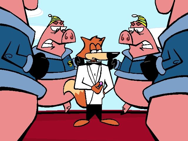 Spy Fox 2: "Some Assembly Required" (Windows) screenshot: Not at all ruffled by being surrounded with SMELLY goons
