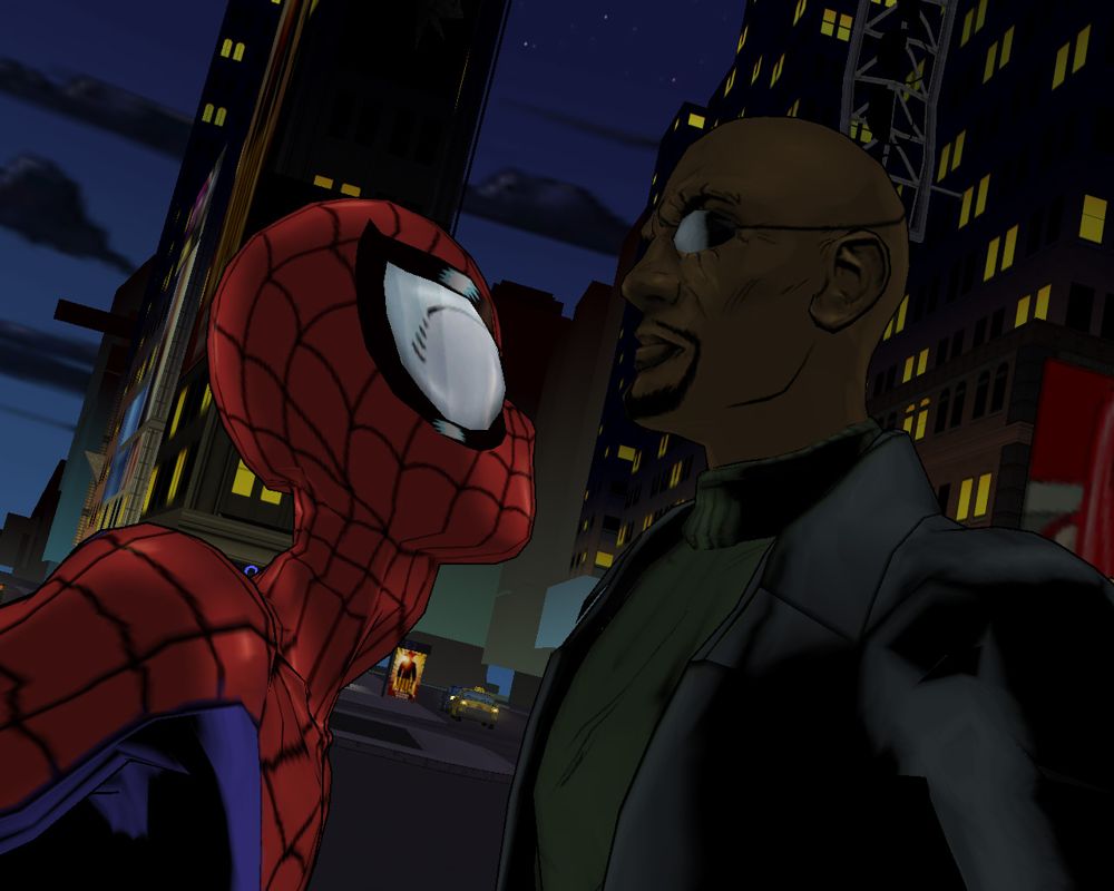 Ultimate Spider-Man (Windows) screenshot: Nick Fury is black now, and looks like Samuel Jackson