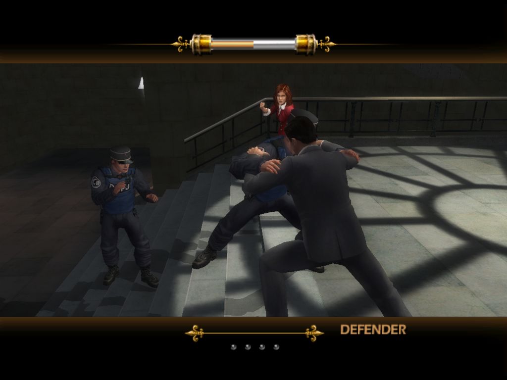 The Da Vinci Code (Windows) screenshot: You'll have to fight in order to avoid being busted.