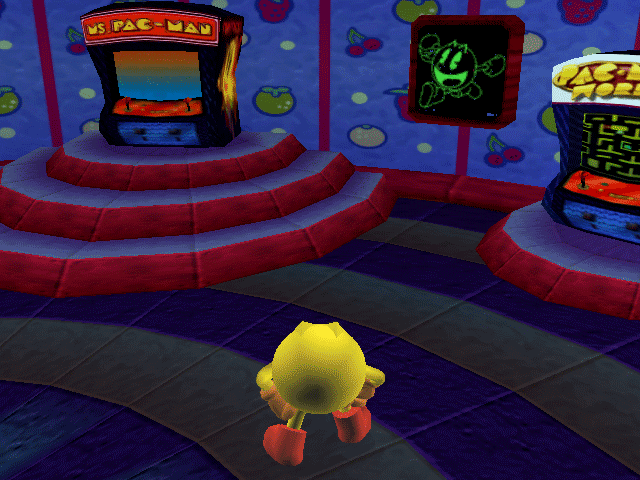 Pac-Man World 2 (Windows) screenshot: Welcome to the arcade. By collecting enough tokens, you will be able to play classic Pac-Man games