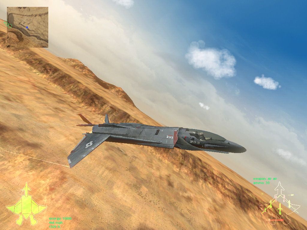 JetFighter 2015 (Windows) screenshot: outside view of the craft