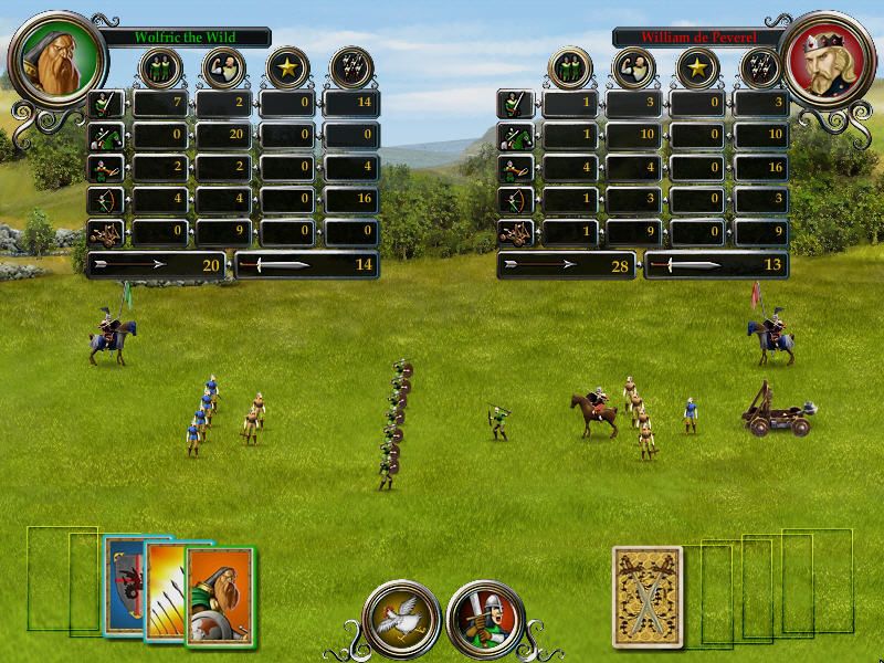 Defender of the Crown: Heroes Live Forever (Windows) screenshot: Cards can be played to give your army advantage in battle.