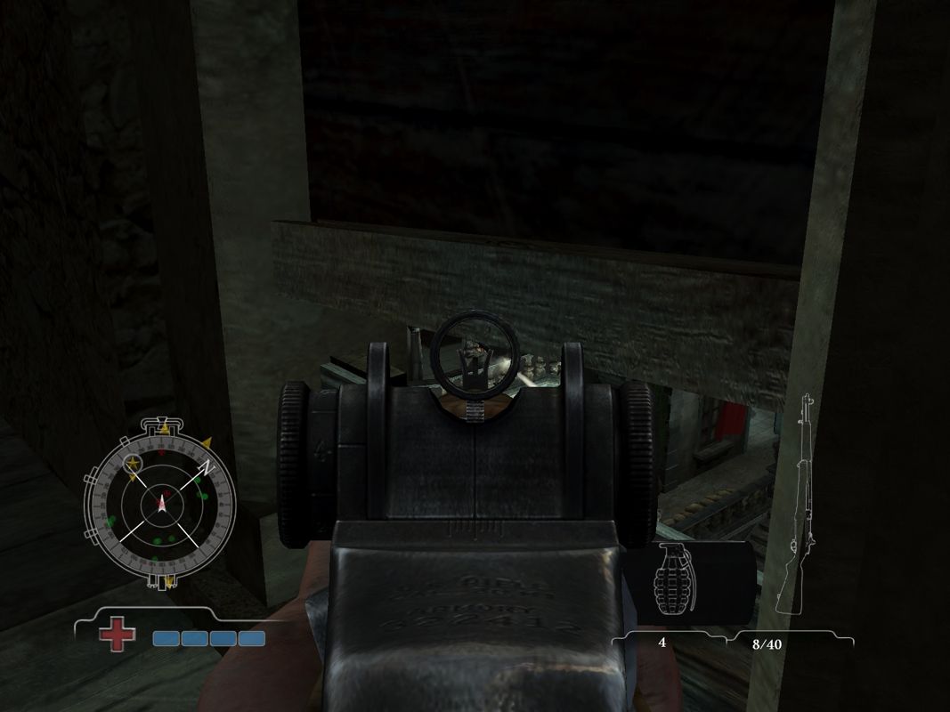 Medal of Honor: Airborne (Windows) screenshot: Sniping a machine gunner.