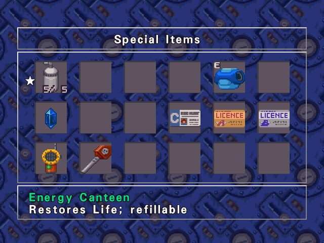 Mega Man Legends (Windows) screenshot: Inventory screen