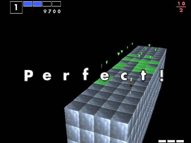 Intelligent Qube (PlayStation) screenshot: If you successfully destroy all blocks you get a perfect on screen along with bonus points