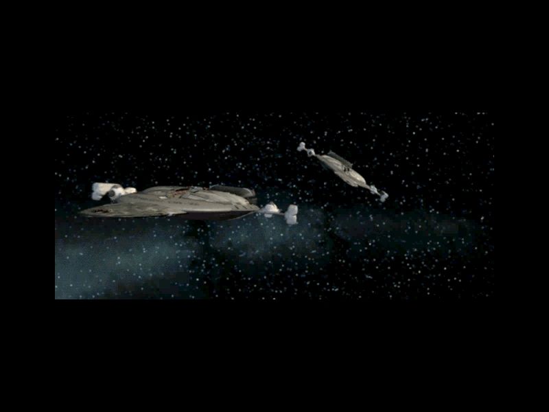 Independence War: The Starship Simulator (Windows) screenshot: The Dreadnaught meet the Tripoli.