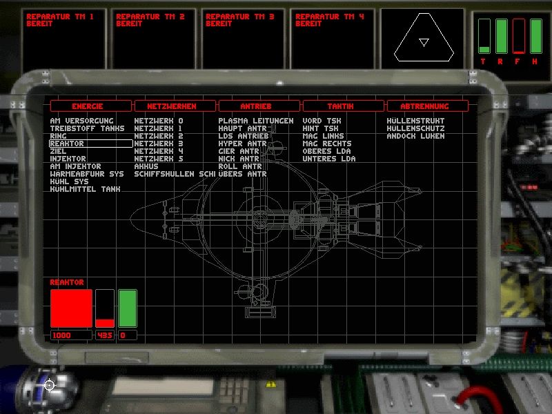 Independence War: The Starship Simulator (Windows) screenshot: The damage control. What you see is what you control.