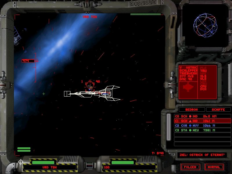 Independence War: The Starship Simulator (Windows) screenshot: The ship sustains heavy damage.