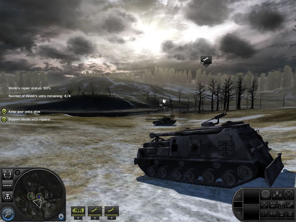 World in Conflict (Windows) screenshot: Close-up of a tank against a battlefield