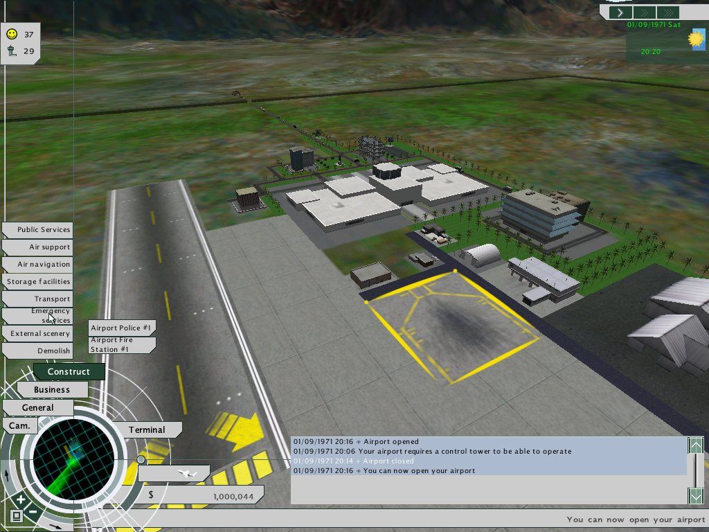 Airport Tycoon 3 (Windows) screenshot: Construction menu