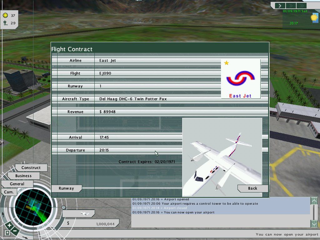 Airport Tycoon 3 (Windows) screenshot: Flight contract