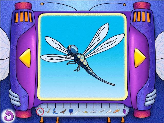 Scholastic's The Magic School Bus Discovers Flight: Activity Center (Windows) screenshot: This scrolling screen shows flight from the first insects on up