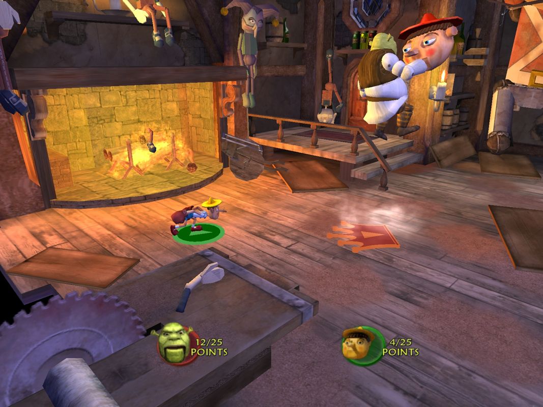 Shrek SuperSlam (Windows) screenshot: Puppet-Shrek needs to hold the head for a certain amount of time in order to win the match.