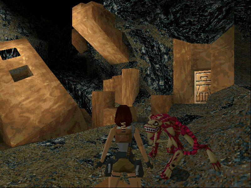 Tomb Raider: Gold (DOS) screenshot: A mutant! An ugly mutant !