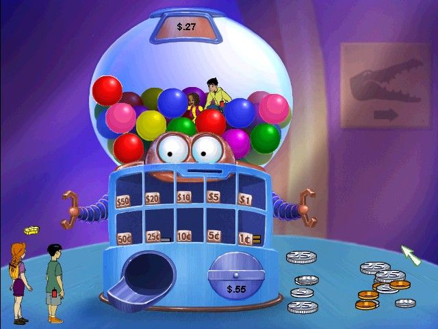 ClueFinders: The Incredible Toy Store Adventure (Windows) screenshot: ...shrinking machine! (And stuffs you in a gumball dispenser).