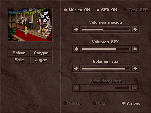 Hollywood Monsters (Windows) screenshot: The game's options menu