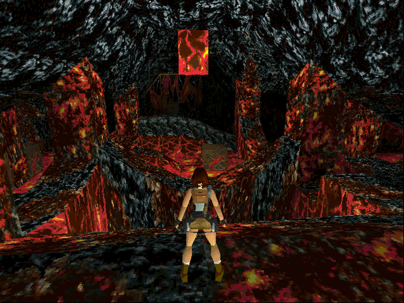 Tomb Raider: Gold (DOS) screenshot: A lava cavern