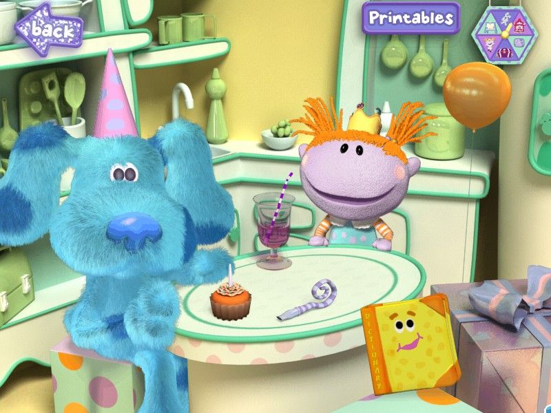Blue's Room: Blue Talks! (Windows) screenshot: A Birthday party with Fred and Dictionary