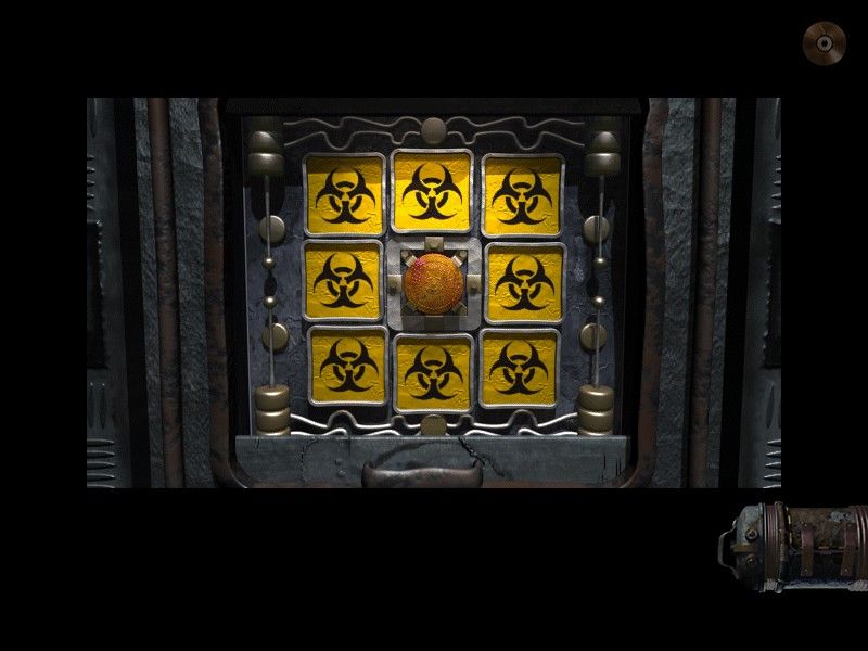 Bioscopia: Where Science Conquers Evil (Windows) screenshot: Behind the biohazard symbols are pictures of seeds and leaves to match up.