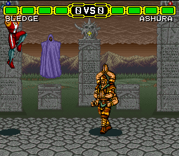 Doomsday Warrior (SNES) screenshot: Asura, Hindu god and distant cousin to Goro