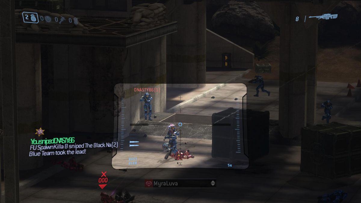 Halo 3 (Xbox 360) screenshot: Sniper rifle FTW in VIP. Note the medal on the left for a headshot.