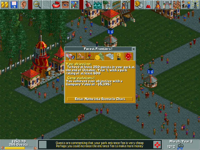 RollerCoaster Tycoon (Windows) screenshot: I win level one !