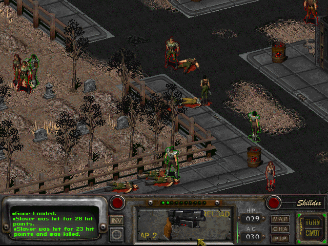 Fallout 2 (Windows) screenshot: Firefight in the Den