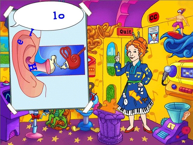 Scholastic's The Magic School Bus in Concert: Activity Center (Windows) screenshot: Miss Frizzle explains how we hear