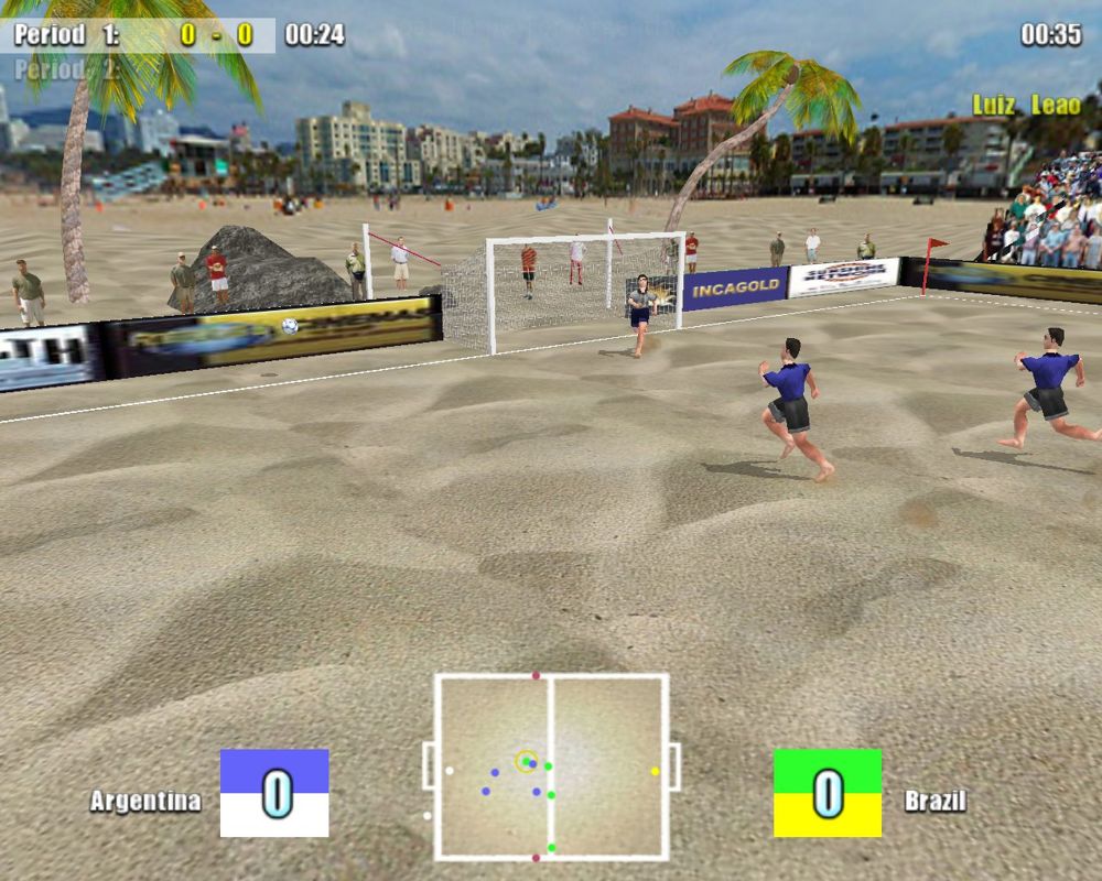 Beach Soccer (Windows) screenshot: A shot on goal. Far off though.