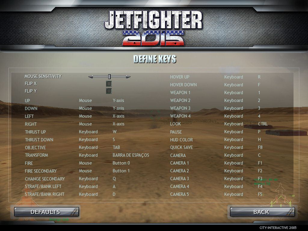 JetFighter 2015 (Windows) screenshot: controller setup