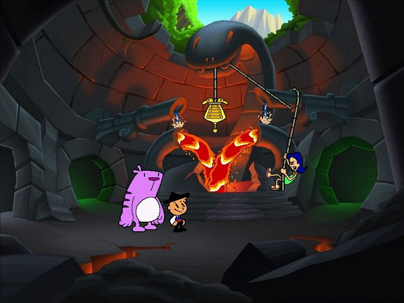 Moop and Dreadly in the Treasure on Bing Bong Island (Windows) screenshot: Princess Connie agrees to share the treasure if Moop and Dreadly will...only...help!