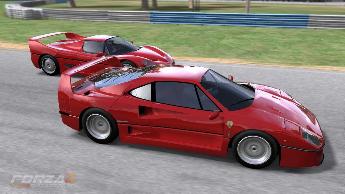 Forza Motorsport 2 (Xbox 360) screenshot: Ferrari F40 and F50 on the race track.