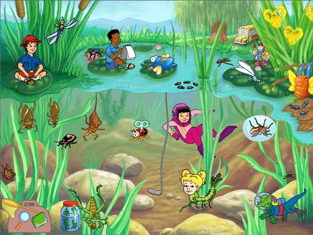 Scholastic's The Magic School Bus Explores Bugs (Windows) screenshot: Bugs in a pond habitat