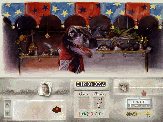 Dinotopia (DOS) screenshot: Placing a bet in the game tent