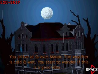 Haunted House (Windows) screenshot: Intro sequence with an outside view of the manor