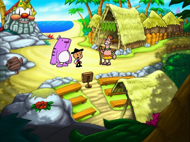 Moop and Dreadly in the Treasure on Bing Bong Island (Windows) screenshot: Washed ashore on Bing Bong Island