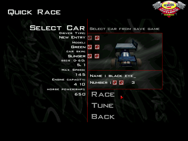 Dirt Track Racing: Sprint Cars (Windows) screenshot: Tuning the car.