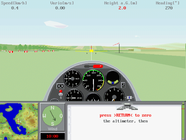 SFS PC 3.0: The Soaring Simulator (DOS) screenshot: Waiting for a tow