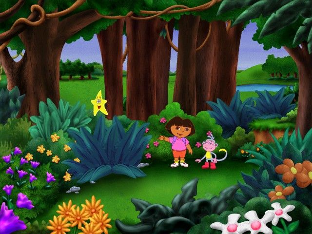 Dora the Explorer: Lost City Adventure (Windows) screenshot: Here in the forest there are stars to collect.