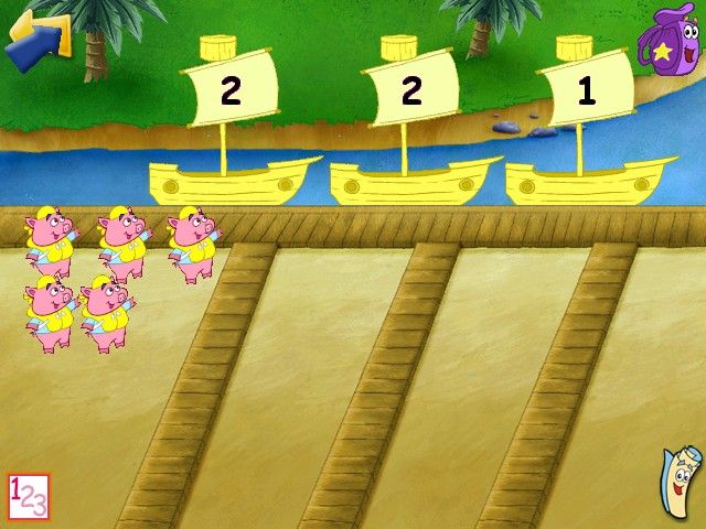 Dora the Explorer: Lost City Adventure (Windows) screenshot: The Pirate Piggies must be lined up on the right docks.