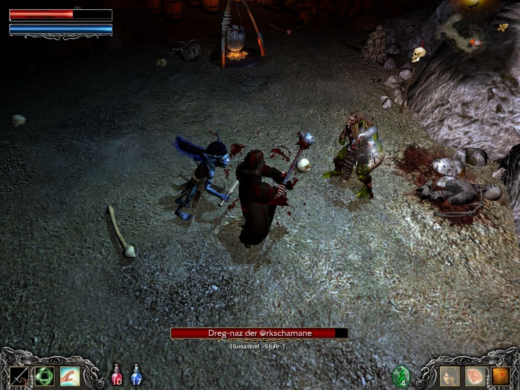Legend: Hand of God (Windows) screenshot: A boss fight against an Orc-Shaman.