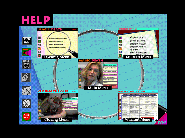The Magic Death: Virtual Murder 2 (Windows 3.x) screenshot: Help screen