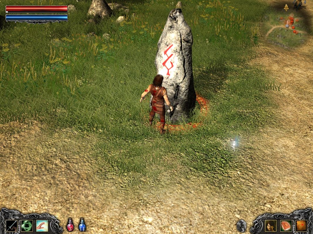Legend: Hand of God (Windows) screenshot: A runestone. Respawnpoint and teleportation destination.