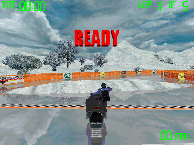 Snowmobile Championship 2000 (Windows) screenshot: Ready? (practice)